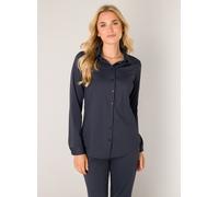 Langarmbluse BASE LEVEL "Tamara", Damen, Gr. 36, blau (dunkelblau), Web, Obermaterial: 75% Polyamid, 25% Elasthan, unifarben, tailliert hüftbedeckend, Rundhals, 1-Knopf-Manschette, Blusen, mit Stretch