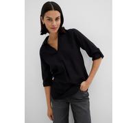 Langarmbluse BONPRIX "3/4-Arm Bluse mit Leinen", Damen, Gr. 42, schwarz, Web, Obermaterial: 55% Leinen, 45% Viskose, figurumspielend normal, Aufschlag, Blusen, figurumspielende Passform, für vielseiti