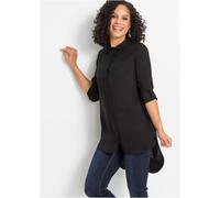 Langarmbluse BONPRIX "Bluse aus Baumwoll-Viskose Mix", Damen, Gr. 48, schwarz, Web, Obermaterial: 100% Viskose. Spitze: 100% Baumwolle, unifarben, bequem ca. Mitte Oberschenkel, Krempelärmel,mit Knopf
