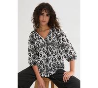 Langarmbluse BONPRIX "Bluse aus Baumwolle", Damen, Gr. 48, weiß (weiß, schwarz), Obermaterial: 100% Baumwolle, A-Linie, Blusen, A-Linie, für vielseitige Anlässe, aus Baumwolle, 3/4-Ärmel (40956544-48)