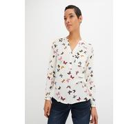 Langarmbluse BONPRIX "Bluse aus fließender Viskose", Damen, Gr. 36, weiß (wollweiß schmetterlinge), Web, Obermaterial: 100% Viskose, bedruckt, bequem hüftbedeckend, V-Ausschnitt, 1-Knopf-Manschette, B