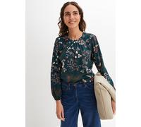 Langarmbluse BONPRIX "Bluse aus nachhaltiger Viskose", Damen, Gr. 42, grün (tiefgrün geblümt), Obermaterial: 100% Viskose, figurumspielend, Blusen, figurumspielende Passform, für vielseitige Anlässe,