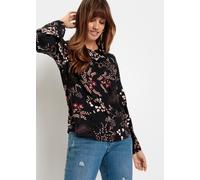 Langarmbluse BONPRIX "Bluse aus nachhaltiger Viskose", Damen, Gr. 50, schwarz (schwarz geblümt), Obermaterial: 100% Viskose, figurumspielend, Blusen, figurumspielende Passform, für vielseitige Anlässe