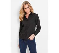 Langarmbluse BONPRIX "Bluse", Damen, Gr. 42, schwarz, Web, Obermaterial: 65% Polyester, 35% Baumwolle, loose fit hüftbedeckend, Blusen, lockere Passform, für eleganten Auftritt, aus Baumwollmischung (