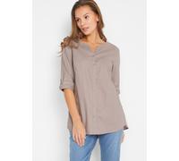 Langarmbluse BONPRIX "Bluse mit Leinen, 3/4 Arm", Damen, Gr. 44, grau (naturstein), Obermaterial: 55% Leinen, 45% Baumwolle, regular fit, Blusen Langarmbluse, Regular Fit, für den Alltag, aus Leinen u