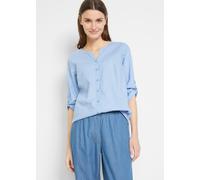 Langarmbluse BONPRIX "Bluse mit Leinen, 3/4 Arm", Damen, Gr. 46, blau (perlblau), Obermaterial: 55% Leinen, 45% Baumwolle, regular fit, Blusen Langarmbluse, Regular Fit, für den Alltag, aus Leinen und