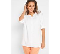 Langarmbluse BONPRIX "Bluse mit Leinen, 3/4 Arm", Damen, Gr. 54, weiß, Obermaterial: 55% Leinen, 45% Baumwolle, regular fit, Blusen Langarmbluse, Regular Fit, für den Alltag, aus Leinen und Baumwolle