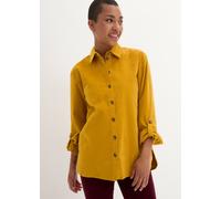 Langarmbluse BONPRIX "Cord-Hemd mit Seitenschlitz", Damen, Gr. 48, gelb (ockergold), Obermaterial: 98% Baumwolle, 2% Elasthan, loose fit, Blusen, lockere Passform, für den Alltag, aus Cord, mit Hemdbl