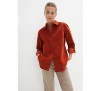 Langarmbluse BONPRIX "Cord-Hemd mit Seitenschlitz", Damen, Gr. 50, braun (rostbraun), Obermaterial: 98% Baumwolle, 2% Elasthan, loose fit, Blusen Langarmbluse, lockere Passform, für den Alltag, aus Co
