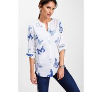 Langarmbluse BONPRIX, Damen, Gr. 40, weiß, blau bedruckt, Web, Obermaterial: 100% Viskose, figurumspielend, Blusen, figurumspielende Passform, für eleganten Stil, aus Viskose (31161650-40) weiß, blau 