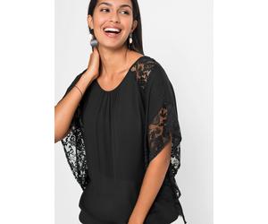 Langarmbluse BONPRIX, Damen, Gr. 42, schwarz, Obermaterial: 100% Polyester. Spitze: 100% Polyester, figurumspielend, Blusen, figurumspielende Passform, aus Polyester, mit Applikationen (24633963-42) s