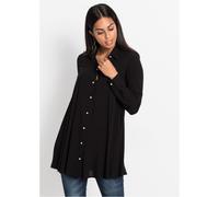Langarmbluse BONPRIX, Damen, Gr. 42, schwarz, Web, Obermaterial: 100% Viskose, unifarben, A-Linie Po-bedeckend, 1-Knopf-Manschette mit Schlitz, Blusen, A-Linie, für femininen Look, aus Viskose, mit He
