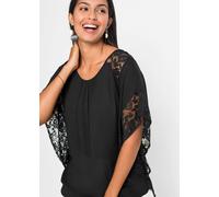 Langarmbluse BONPRIX, Damen, Gr. 46, schwarz, Obermaterial: 100% Polyester. Spitze: 100% Polyester, figurumspielend, Blusen, figurumspielende Passform, aus Polyester, mit Applikationen (24633963-46) s