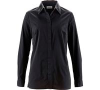 Langarmbluse BONPRIX "Long-Stretch-Bluse", Damen, Gr. 54, schwarz, Obermaterial: 72% Baumwolle, 26% Polyamid, 2% Elasthan, festlich, loose fit, Blusen Langarmbluse, lockere Passform, mit Stehkragen, m