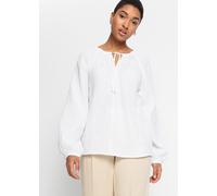 Langarmbluse BONPRIX "Musselin-Bluse aus Baumwolle", Damen, Gr. 50, weiß, Obermaterial: 100% Baumwolle, oversize, Blusen Langarmbluse, Oversize-Passform, für vielseitige Anlässe (84497054-50)