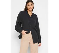 Langarmbluse BONPRIX "Musselin-Longbluse aus Baumwolle", Damen, Gr. 40, schwarz, Obermaterial: 100% Baumwolle, oversize, Blusen, Oversize-Passform, mit Seitenschlitzen, aus Musselin (92368747-40) schw