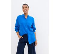 Langarmbluse BONPRIX "Musselin-Longbluse aus Baumwolle", Damen, Gr. 46, blau (azurblau), Obermaterial: 100% Baumwolle, oversize, Blusen, Oversize-Passform, mit Seitenschlitzen, aus Musselin (61144741-