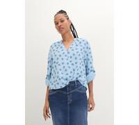 Langarmbluse BONPRIX "Oversize-Bluse aus luftigem Musselin", Damen, Gr. 52, blau (hellblau paisley), Web, Obermaterial: 100% Baumwolle, bedruckt, oversize normal, V-Ausschnitt, mit Aufschlag, Blusen L