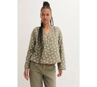 Langarmbluse BONPRIX "Oversize-Bluse aus luftigem Musselin", Damen, Gr. 52, grün (oliv paisley), Web, Obermaterial: 100% Baumwolle, bedruckt, oversize normal, V-Ausschnitt, mit Aufschlag, Blusen Langa