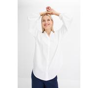 Langarmbluse BONPRIX "Oversize-Bluse aus reiner Baumwolle", Damen, Gr. 38, weiß, Obermaterial: 100% Baumwolle, oversize, Blusen Langarmbluse, Oversize-Passform, mit V-Ausschnitt, aus Baumwolle (653560