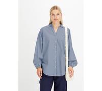 Langarmbluse BONPRIX "Oversize-Bluse aus reiner Baumwolle", Damen, Gr. 56, blau (dunkelblau, weiß längs gestreift), Obermaterial: 100% Baumwolle, oversize, Blusen Langarmbluse, Oversize-Passform, mit