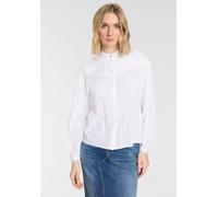 Langarmbluse BOSS ORANGE "Bilmant Premium Damenmode", Damen, Gr. 48, weiß 100, Web, Obermaterial: 100% Baumwolle, gestreift, unifarben, hüftlang, 1-Knopf-Manschette mit Schlitz, Blusen, mit Knopfleist