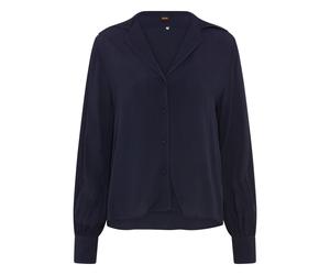Langarmbluse BOSS ORANGE "Brystel Premium Damenmode", Damen, Gr. 38, dunkelblau 408, Web, Obermaterial: 100% Viskose, unifarben, hüftlang, V-Ausschnitt, 2-Knopf-Manschette, Blusen, in Crêpe-de-Chine-Q