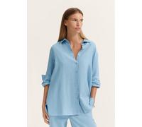Langarmbluse BUGATTI, Damen, Gr. 38, 340, blaugrau, Chiffon, 100% Leinen, unifarben, normal, ohne Ausschnitt, Blusen, Modern Fit aus 100% Leinen (21588755-38) 340, blaugrau
