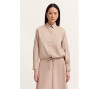 Langarmbluse BUGATTI, Damen, Gr. 42, beige (40, beige), 100% Baumwolle, unifarben, normal, ohne Ausschnitt, 1-Knopf-Manschette, Blusen, mit Kordel im Saum (25853805-42) 40, beige