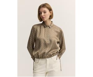 Langarmbluse BUGATTI "Modern Fit", Damen, Gr. 34, braun (70, cognac), 100% Viskose, bedruckt, normal, ohne Ausschnitt, Blusen, Modern Fit Viskose Grafikprint Hemdkragen (69053124-34) 70, cognac