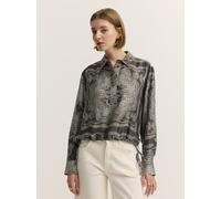 Langarmbluse BUGATTI "Modern Fit", Damen, Gr. 38, grau (90, braun), 100% Viskose, gemustert, normal, ohne Ausschnitt, Blusen, Modern Fit Viskose Bandana-Print (52526519-38) 90, braun