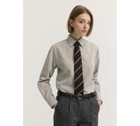 Langarmbluse BUGATTI "Modern Fit", Damen, Gr. 42, beige (60, taupe), 84% Baumwolle, 16% Polyamid, gestreift, normal, ohne Ausschnitt, Blusen, Modern Fit Gestreift Baumwollmix (93781802-42) 60, taupe