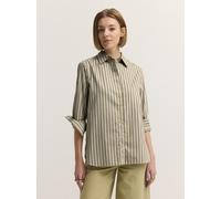 Langarmbluse BUGATTI "Modern Fit", Damen, Gr. 46, beige (160, oliv), 71% Baumwolle, 26% Polyamid, 3% Elasthan, gestreift, normal, ohne Ausschnitt, Blusen, Modern Fit Baumwollmix Hemdkragen Gestreift (