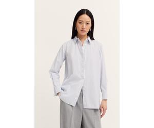 Langarmbluse BUGATTI "Reine Baumwolle", Damen, Gr. 40, blau (330, blaugrau), 100% Baumwolle, gestreift, normal, ohne Ausschnitt, 1-Knopf-Manschette, Blusen, gestreift mit Hemdkragen & Knopfleiste (594