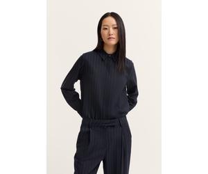 Langarmbluse BUGATTI "Stretch-Mix", Damen, Gr. 36, 390, marine, 63% Polyester, 34% Viskose, 3% Elasthan, unifarben, normal, ohne Ausschnitt, 1-Knopf-Manschette, Blusen, mit Nadelstreifen und verdeckte