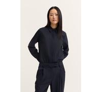 Langarmbluse BUGATTI "Stretch-Mix", Damen, Gr. 36, blau (390, marine), 63% Polyester, 34% Viskose, 3% Elasthan, unifarben, normal, ohne Ausschnitt, 1-Knopf-Manschette, Blusen, mit Nadelstreifen und ve
