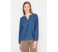 Cecil Langarmbluse mit Elastiksaum Lyocell-Mix 76%/24% Baumwolle Rundhals Mid Blau Wash Gr. XL (44)