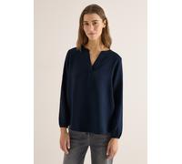 Langarmbluse CECIL, Damen, Gr. XS (36), universal blau, Stoff, 86% Viskose, 14% Nylon, unifarben, klassisch normal, V-Ausschnitt, Bündchen, Blusen, in Unifarbe (65768164-XS) universal blau