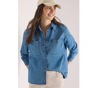 Langarmbluse CECIL, Damen, Gr. XXL (46), mid blau wash, Web, 63% Baumwolle, 37% Lyocell, unifarben, klassisch normal, V-Ausschnitt, abgesteppt, Blusen, im soften Baumwoll-Mix (98619340-XXL) mid blau w