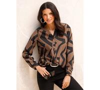 Langarmbluse CLASSIC BASICS, Damen, Gr. 38, braun (braun, schwarz, bedruckt), 100% Polyester, gemustert, mehrfarbig, Rundhals, Blusen (55245908-38) braun, schwarz, bedruckt
