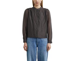 Langarmbluse COMMA, Damen, Gr. 38, braun (mulch braun), Web, Obermaterial: 78% Lyocell, 22% Polyester, unifarben, oversize hüftlang, Rundhals, Puffärmel 1-Knopf-Manschette, Blusen, mit Rundhals und Kn