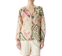 Langarmbluse COMMA, Damen, Gr. 38, lila (lila, pink), Obermaterial: 82% Viskose, 18% Polyamid, bedruckt, regular fit taillenbedeckt, V-Ausschnitt, Manschette, Blusen Langarmbluse, mit All-Over Print (