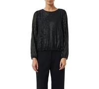 Langarmbluse COMMA, Damen, Gr. 44, schwarz, Web, Obermaterial: 100% Polyester. Futter: 100% Viskose, glänzend, unifarben, lässig geschnitten hüftbedeckend, Rundhals, elastischer Bund, Blusen Langarmbl