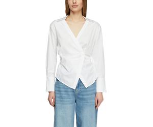 Langarmbluse COMMA, Damen, Gr. 44, weiß, Web, Obermaterial: 71% Baumwolle, 26% Polyamid, 3% Elasthan, unifarben, tailliert hüftbedeckend, V-Ausschnitt, 1-Knopf-Manschette, Blusen, mit seitlichem Versc