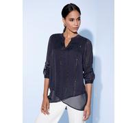 Langarmbluse CREATION L, Damen, Gr. 42, blau (marine), 100% Polyester, unifarben, V-Ausschnitt, Blusen (65451663-42) marine