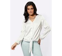 Langarmbluse CREATION L, Damen, Gr. 44, beige (ecru), 97% Polyester, 3% Elasthan, unifarben, V-Ausschnitt, Blusen (97380929-44) ecru