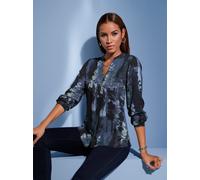 Langarmbluse CREATION L, Damen, Gr. 44, blau (ecru, dunkelblau, bedruckt), 100% Viskose, gemustert, mehrfarbig, Rundhals, Blusen (33339724-44) ecru, dunkelblau, bedruckt