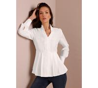 Langarmbluse CREATION L PREMIUM, Damen, Gr. 48, weiß (ecru), 70% Viskose, 30% Seide, unifarben, V-Ausschnitt, Blusen (67397343-48) ecru