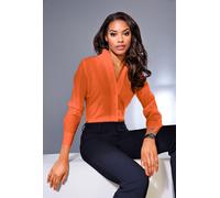 Langarmbluse, Damen, Gr. 34, orange, 97% Baumwolle, 3% Elasthan, ASHLEY BROOKE BY HEINE, unifarben, V-Ausschnitt, Blusen (93335951-34) orange