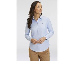 Langarmbluse GANT "New Slim Stretch Oxford Blouse", Damen, Gr. 40, blau (light blau), Obermaterial: 97% Baumwolle, 3% Elasthan, unifarben, slim fit hüftlang, hoch geschlossener Ausschnitt, Manschette